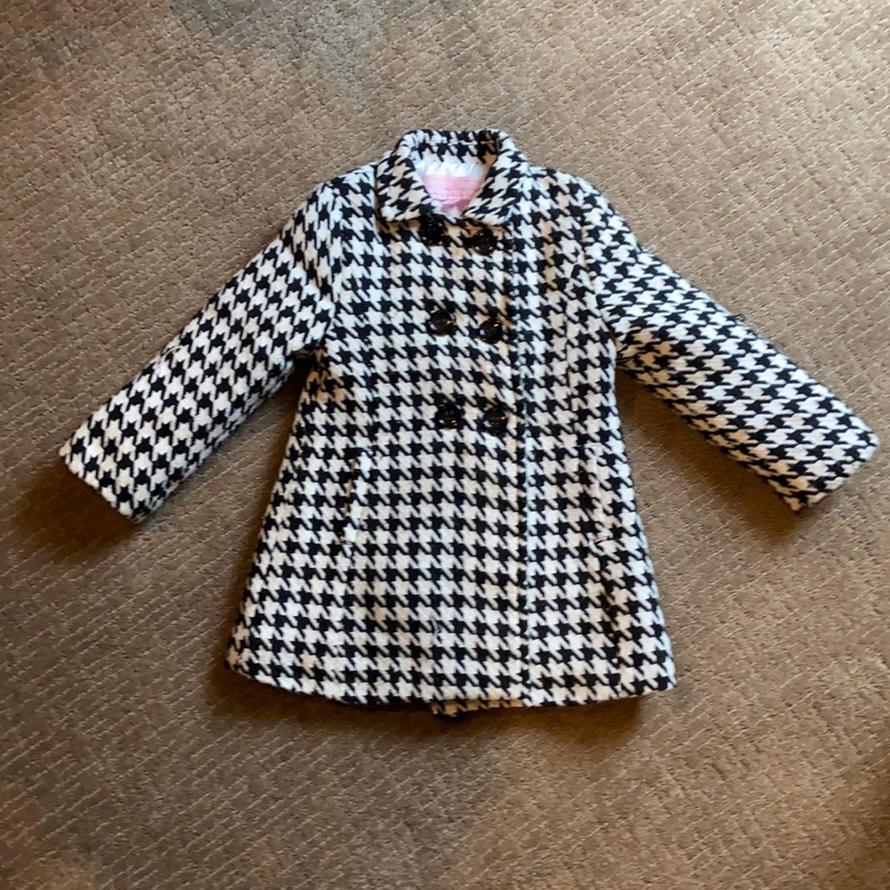 Girls Black and White Checkered Winter Coat